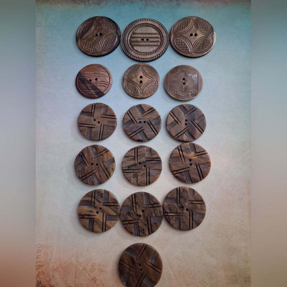 Vintage Large Brown Carved Buttons Coat Bundle